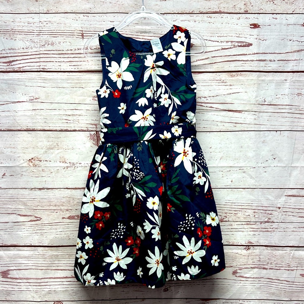 Carter's Floral Lined Sateen Special Occasion Dress Navy Blue Size 5t